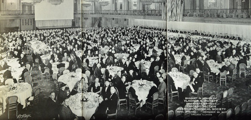 Historic image of banquet in honor of vladimir Ipatieff 70th birthday party in chicago in 1937