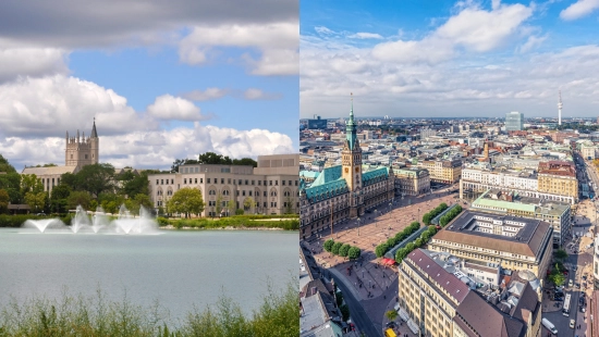 Northwestern and University of Hamburg arial campus shots