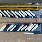 semi trucks in a lot