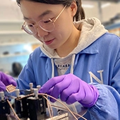 researcher in lab with solar cells