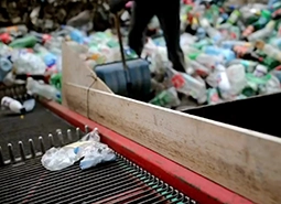 plastic bottles on a conveyor belt