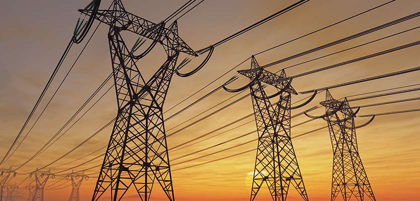 transmission lines at sunset