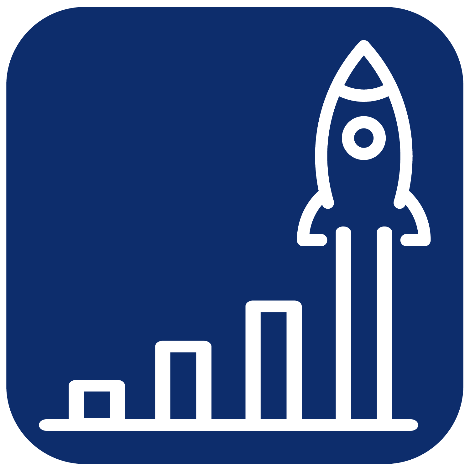 Graph showing increasing bars with a rocket on the last bar