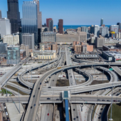 Aerial photo of Chicago loop of highways